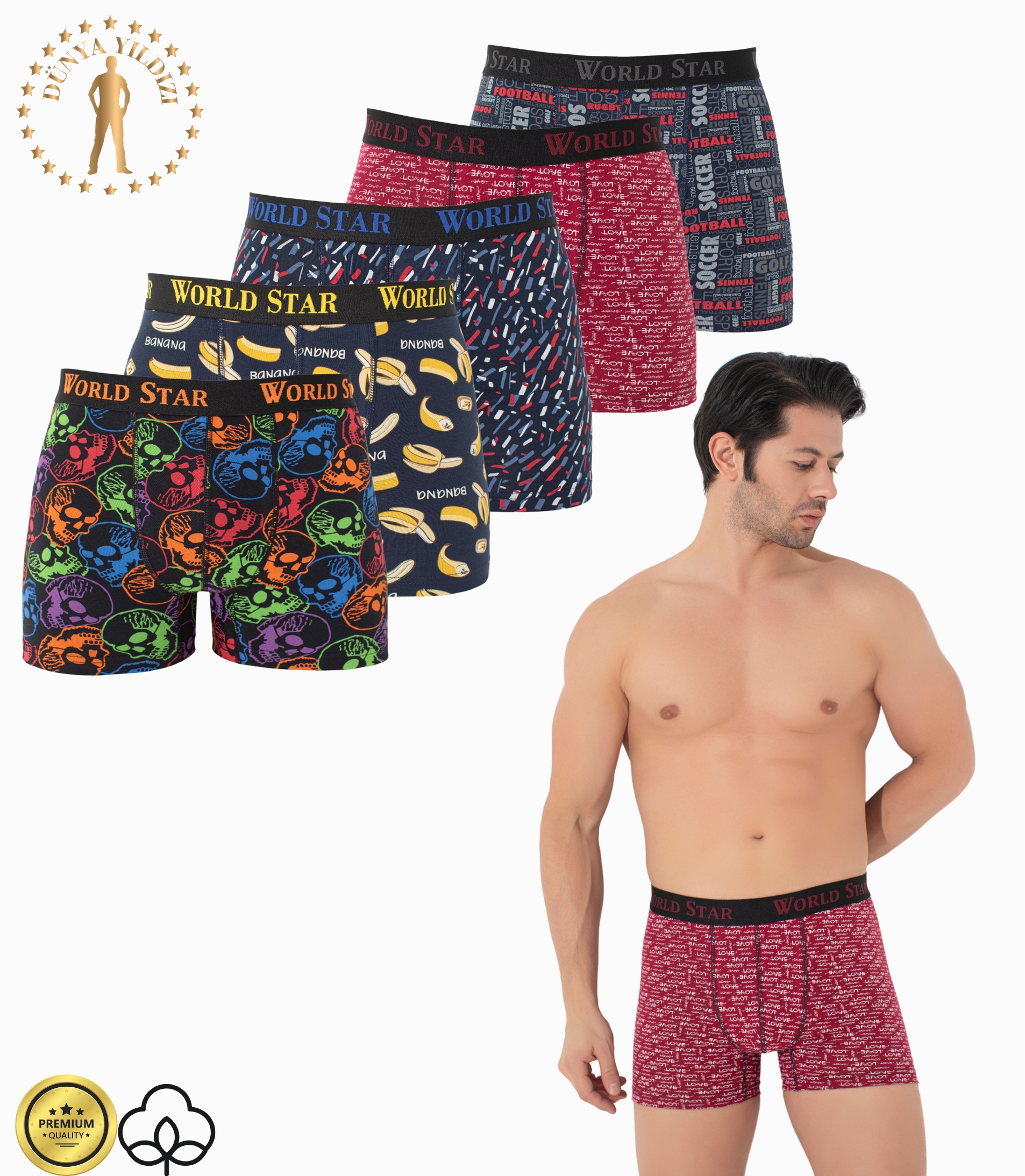 Dünya Yıldızı Desenli Erkek Boxer 1